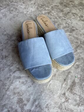 Lulus Women’s Size 10 Light Blue Faux Suede Espadrille Platform Slide Sandals